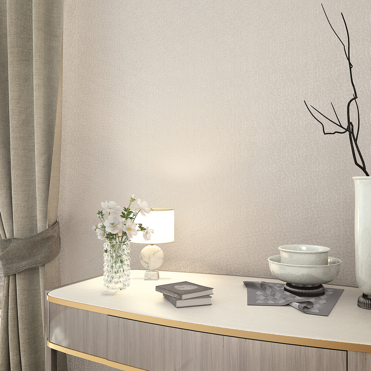 Serene Openwork Beige Wallpaper By Galerie