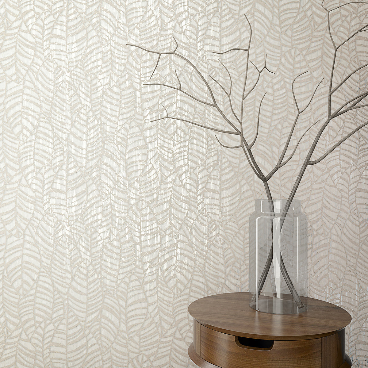 Serene Leaves Beige Wallpaper By Galerie