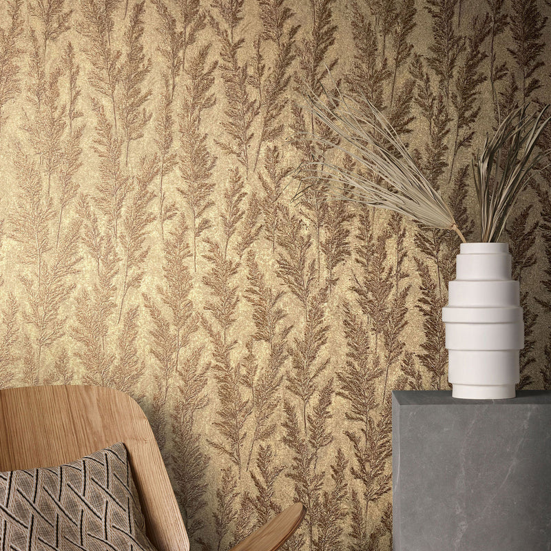 33208 Feathery Tree Natural Opulence Gold Wallpaper By Galerie