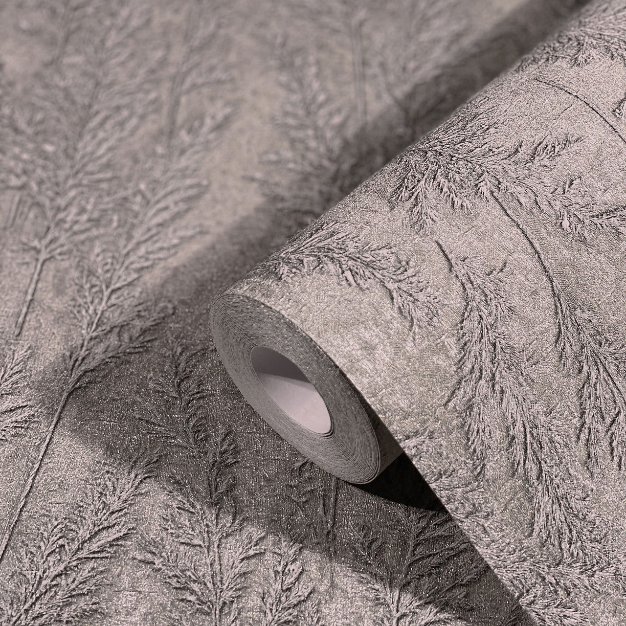 33210 Feathery Tree Natural Opulence Grey Wallpaper By Galerie