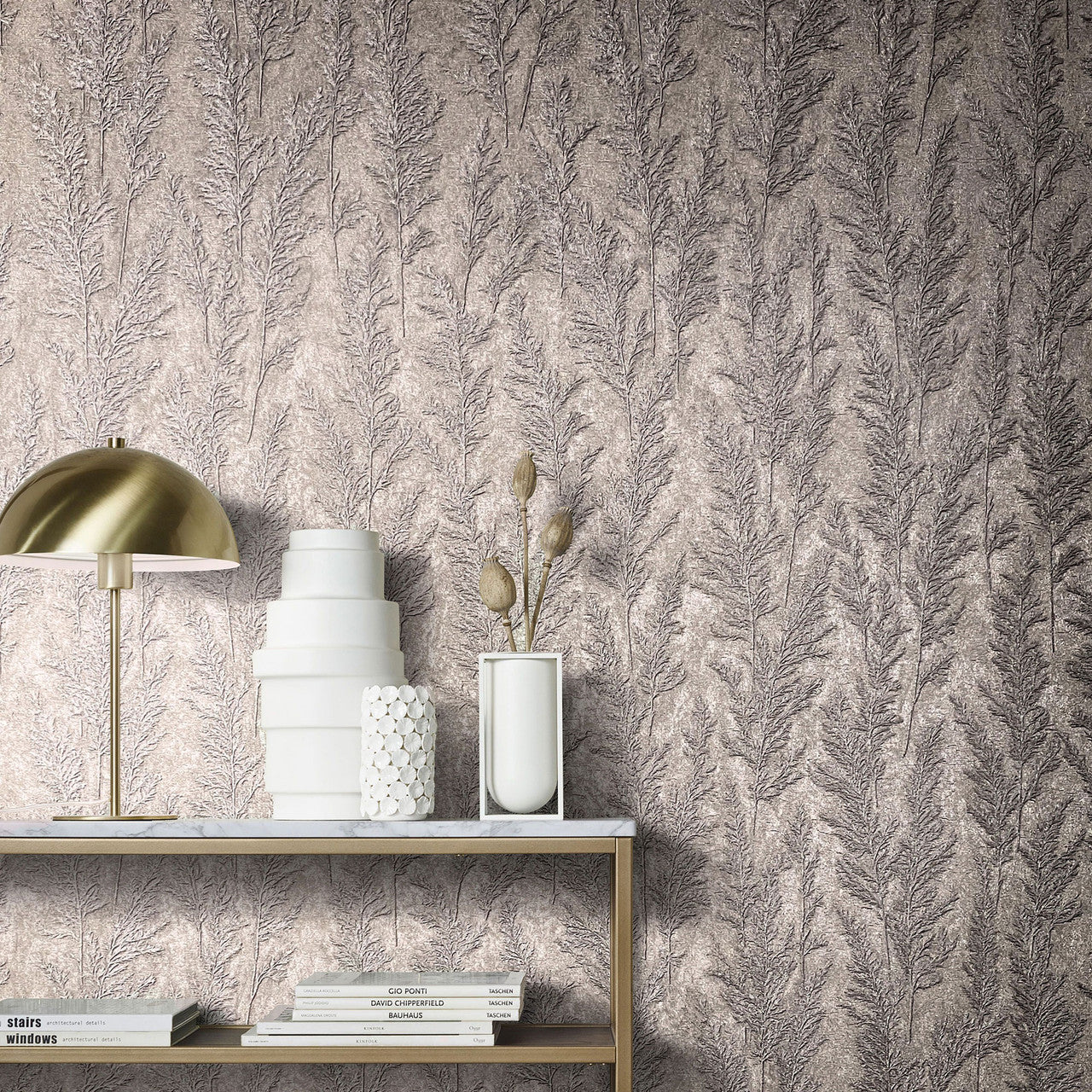 33210 Feathery Tree Natural Opulence Grey Wallpaper By Galerie