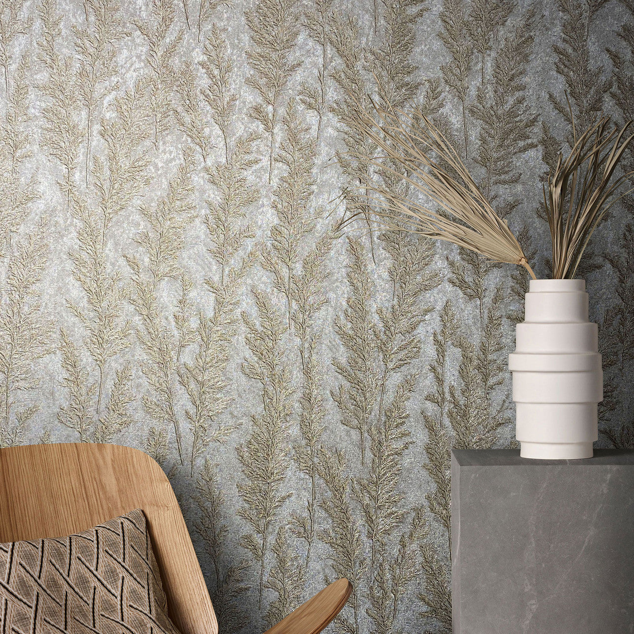 33211 Feathery Tree Natural Opulence Beige Wallpaper By Galerie