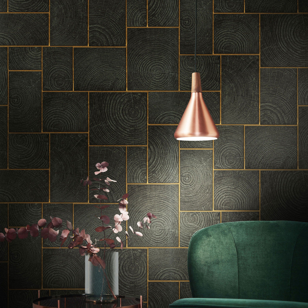 33223 Wood Block Natural Opulence Black Wallpaper By Galerie