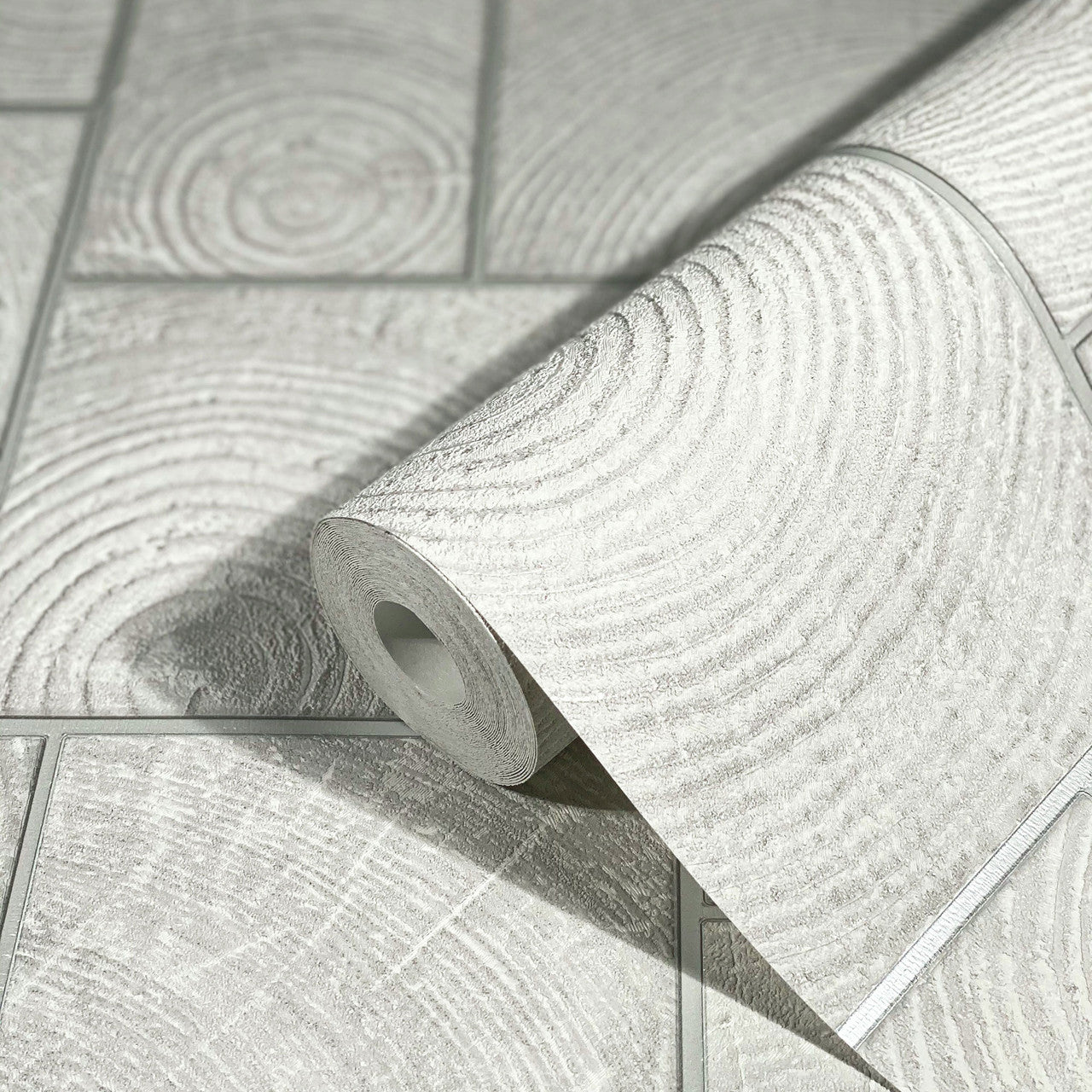 33226 Wood Block Natural Opulence White and Grey Wallpaper By Galerie