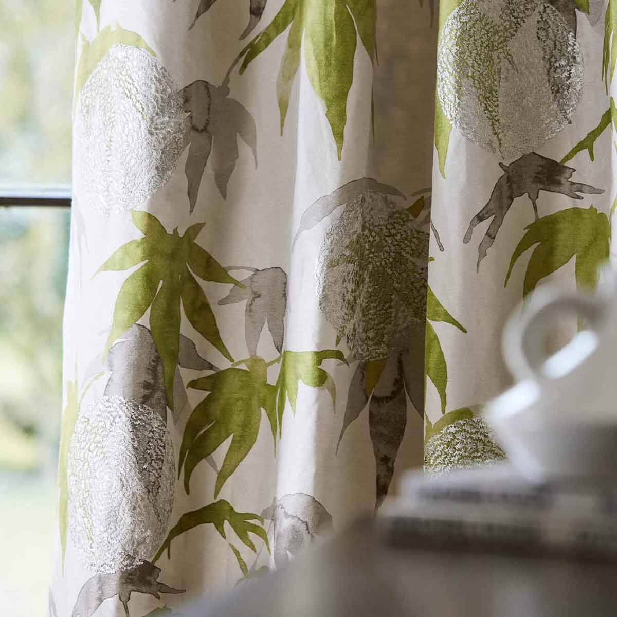 332441 Acer Kensington Walk Platinum/Leaf Fabric by Zoffany