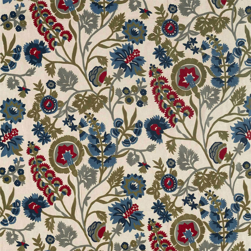 332968 Hardwick Crewel Darnley Sunstone/Indigo Fabric by Zoffany