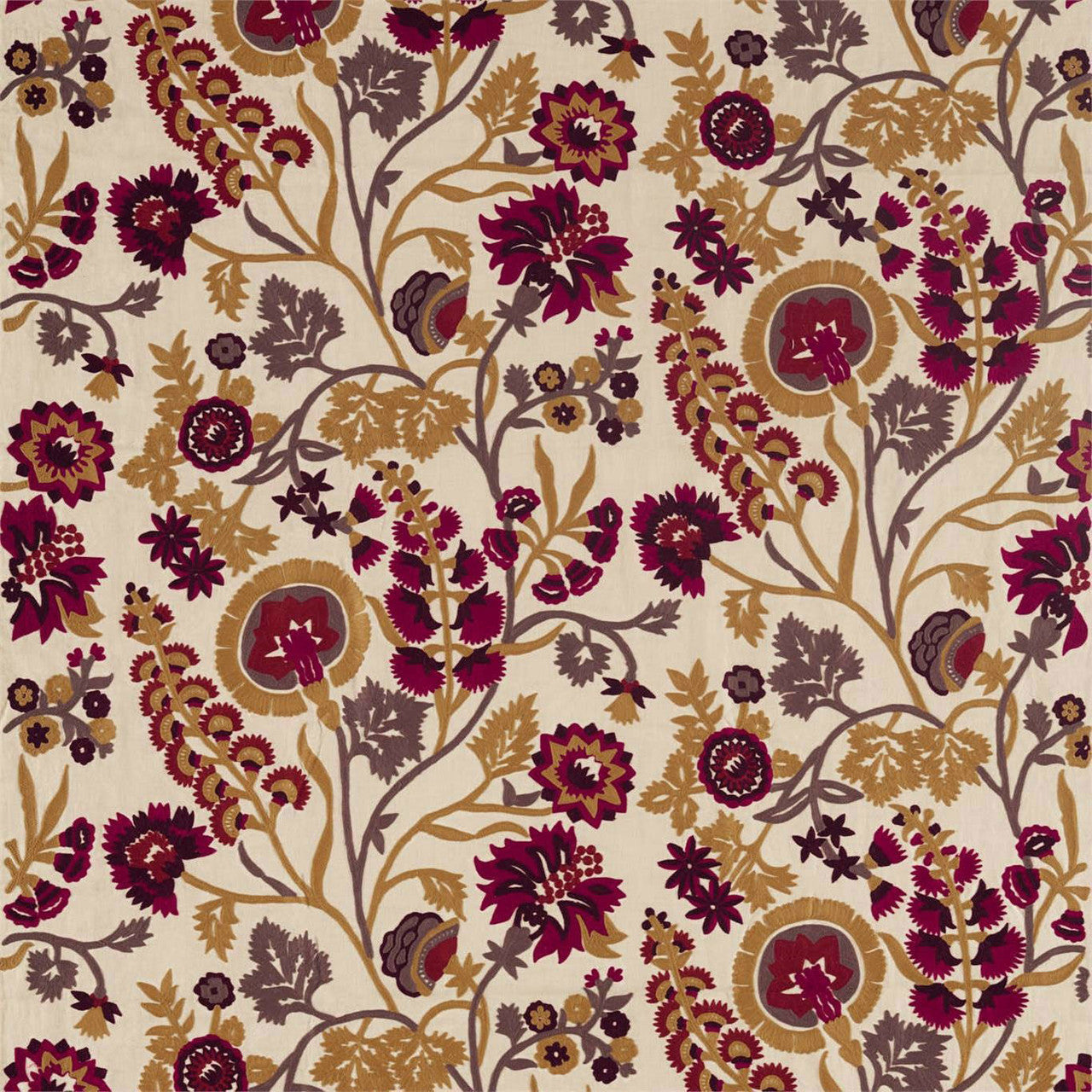 332969 Hardwick Crewel Darnley Antique Gold/Cinnabar Fabric by Zoffany