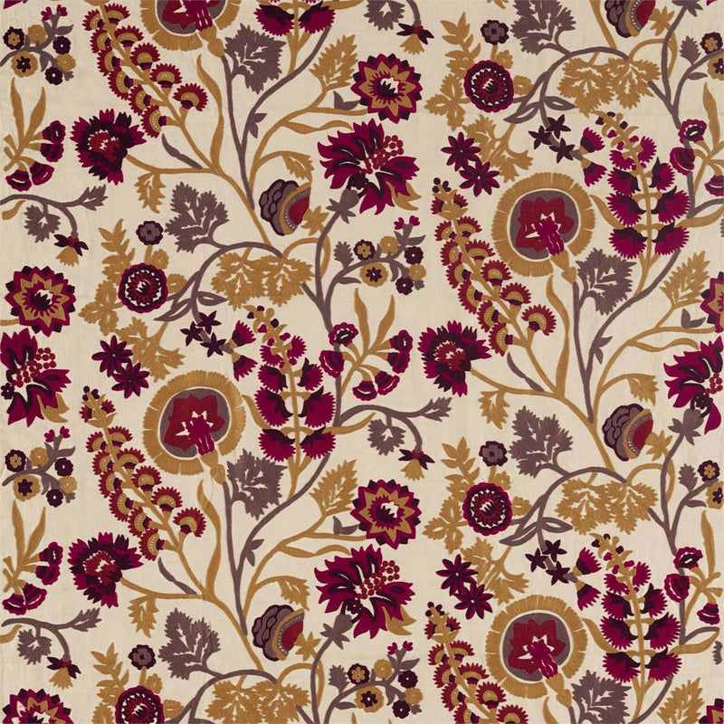 332969 Hardwick Crewel Darnley Antique Gold/Cinnabar Fabric by Zoffany