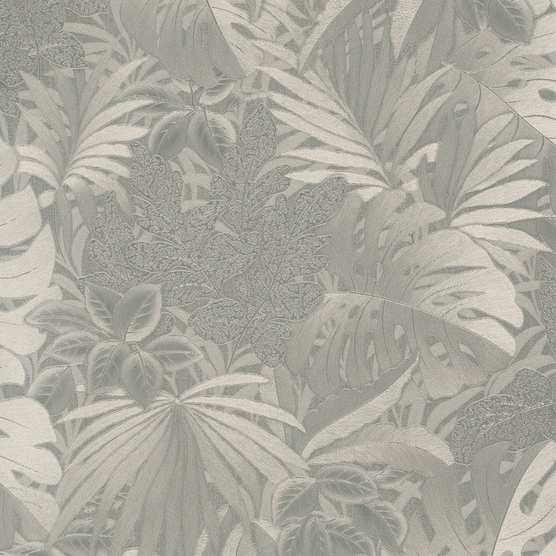 33302 Metallic Jungle Leaves The New Design Book Platinum Wallpaper By Galerie