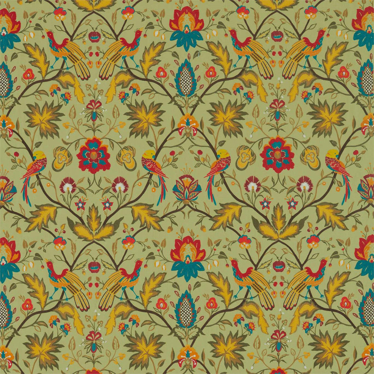 333092 Oiseaux de Paris Embroidery Antiquary Olivine Fabric by Zoffany