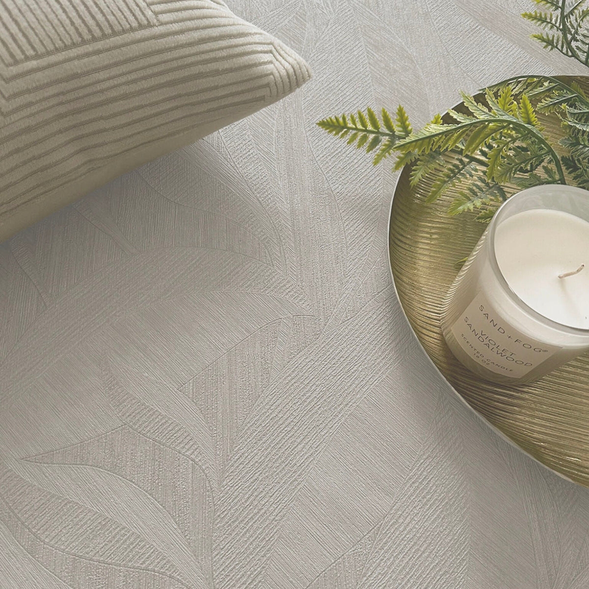 Langdale Allover Leaf Light Beige Wallpaper by Belgravia | 33326