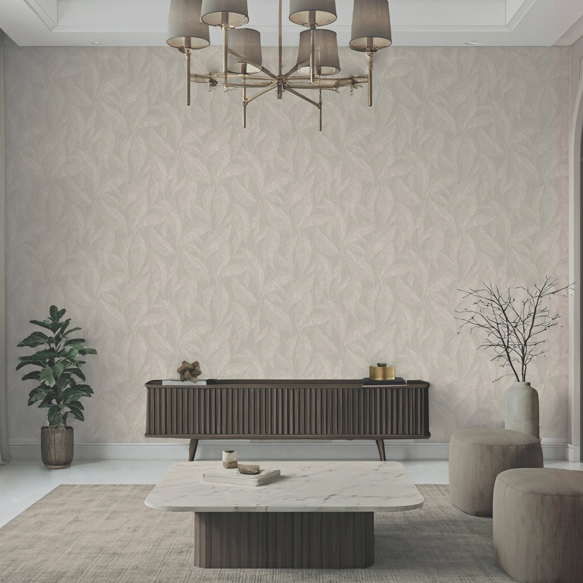 Langdale Allover Leaf Light Beige Wallpaper by Belgravia | 33326