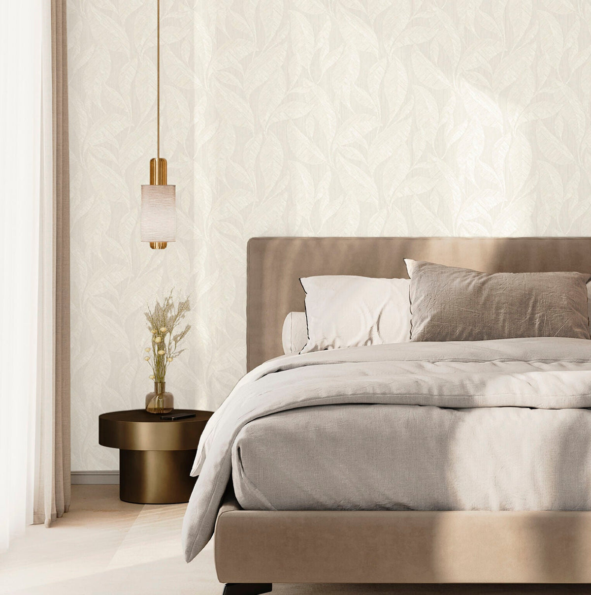 Langdale Allover Leaf Ivory Wallpaper by Belgravia | 33328