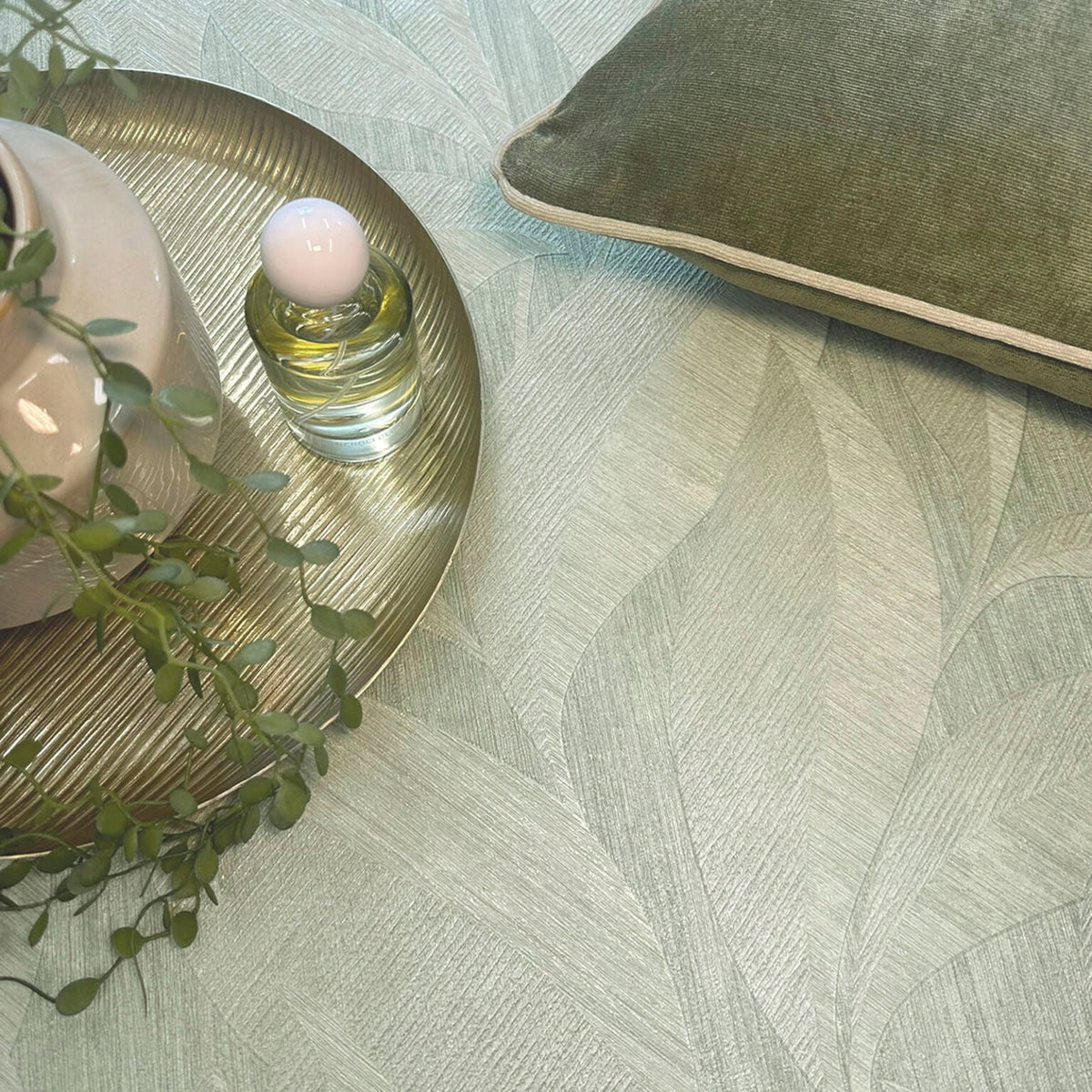 Langdale Allover Leaf Sage Wallpaper by Belgravia | 33329
