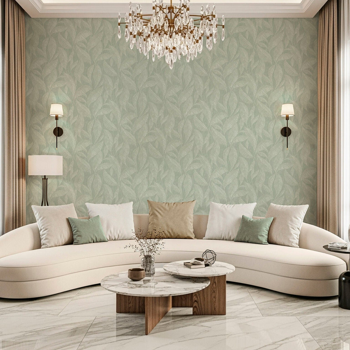 Langdale Allover Leaf Sage Wallpaper by Belgravia | 33329