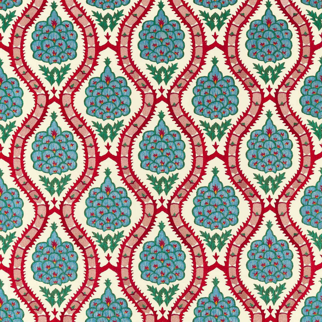 333294 Anar Trellis Cotswolds Manor Serpentine and Crimson Fabric by Zoffany