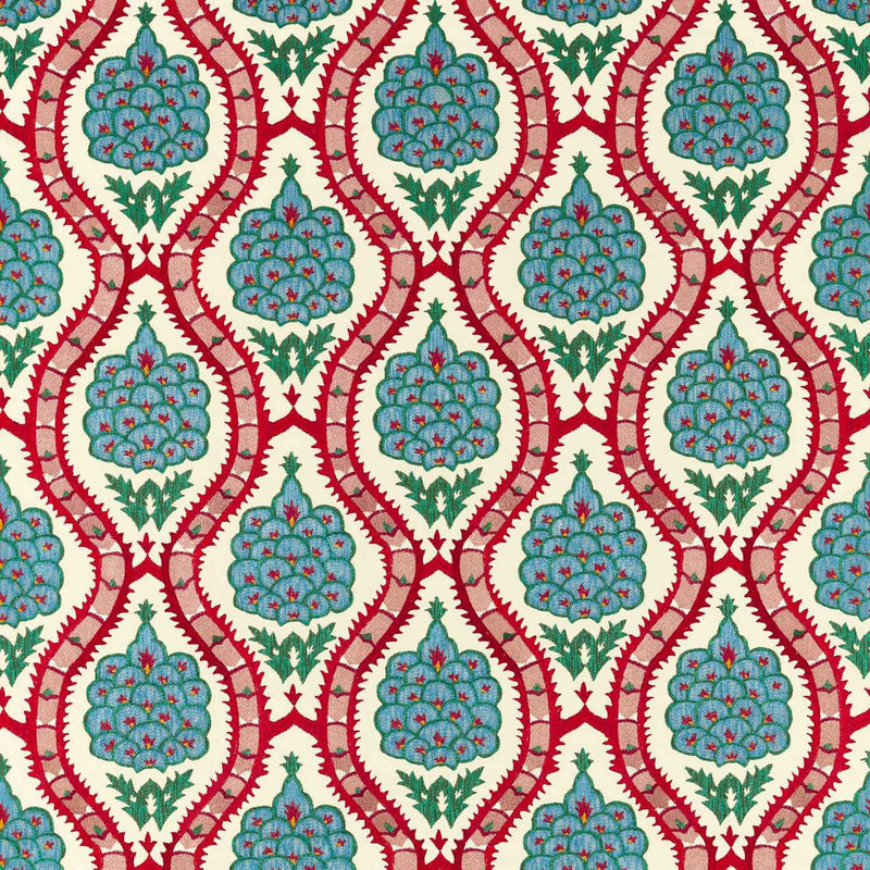 333294 Anar Trellis Cotswolds Manor Serpentine and Crimson Fabric by Zoffany