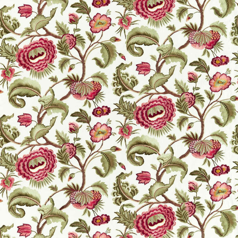 333298 Flame Stitch Tree Cotswolds Manor Evergreen and Tuscan Pink Fabric by Zoffany
