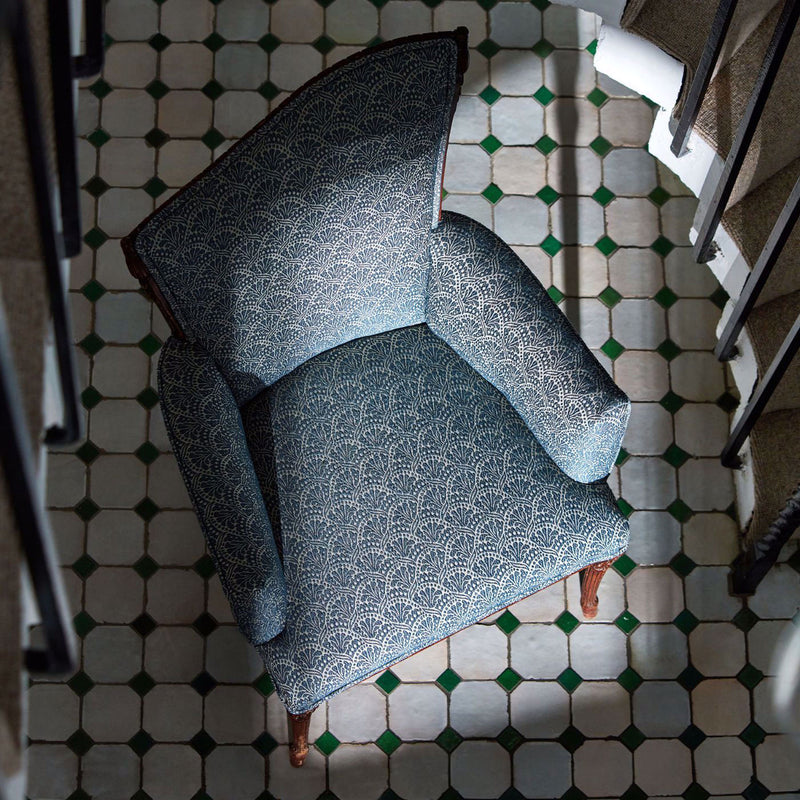 333368 Tudor Damask Arcadian Weaves Indigo Fabric by Zoffany