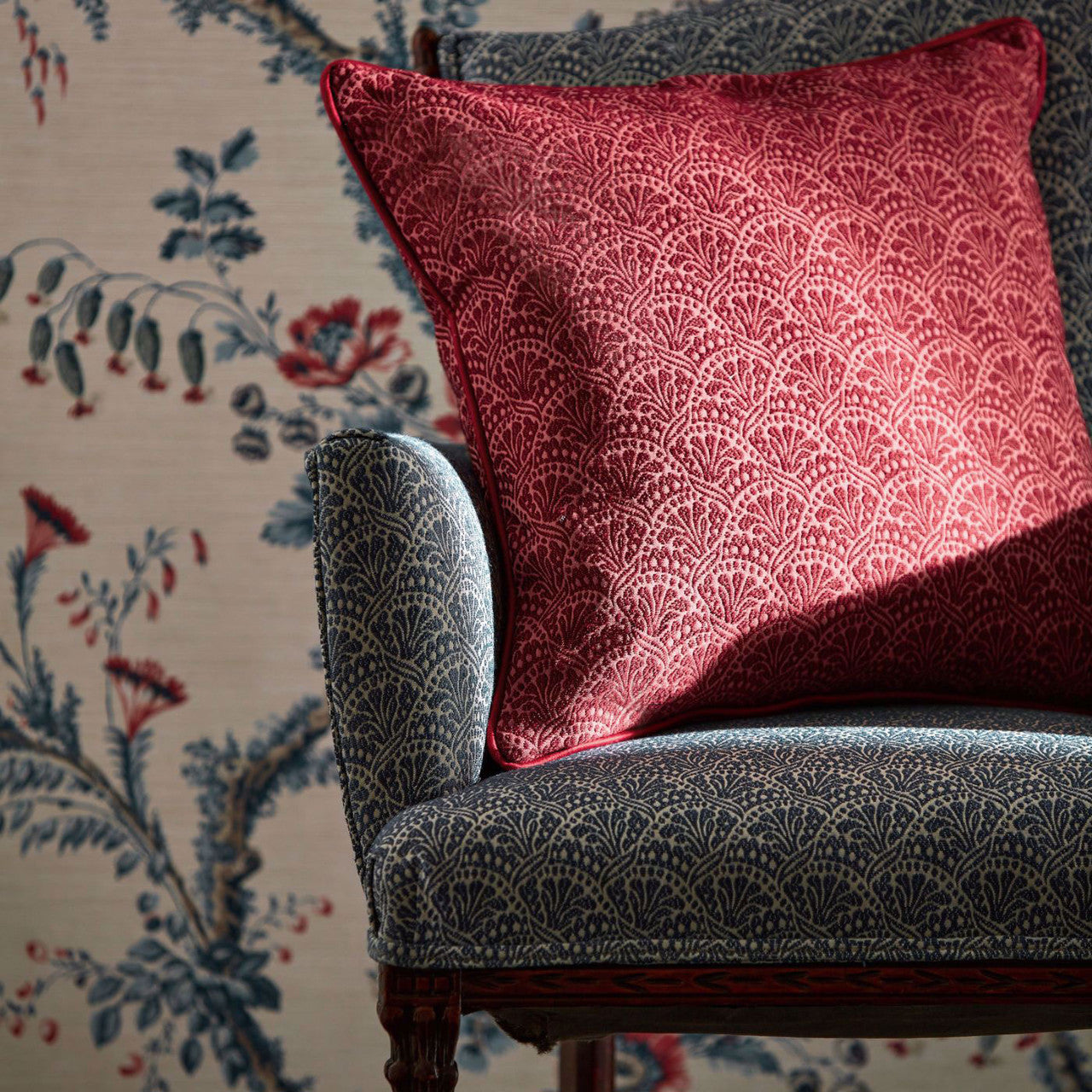 333371 Tudor Damask Arcadian Weaves Crimson Fabric by Zoffany