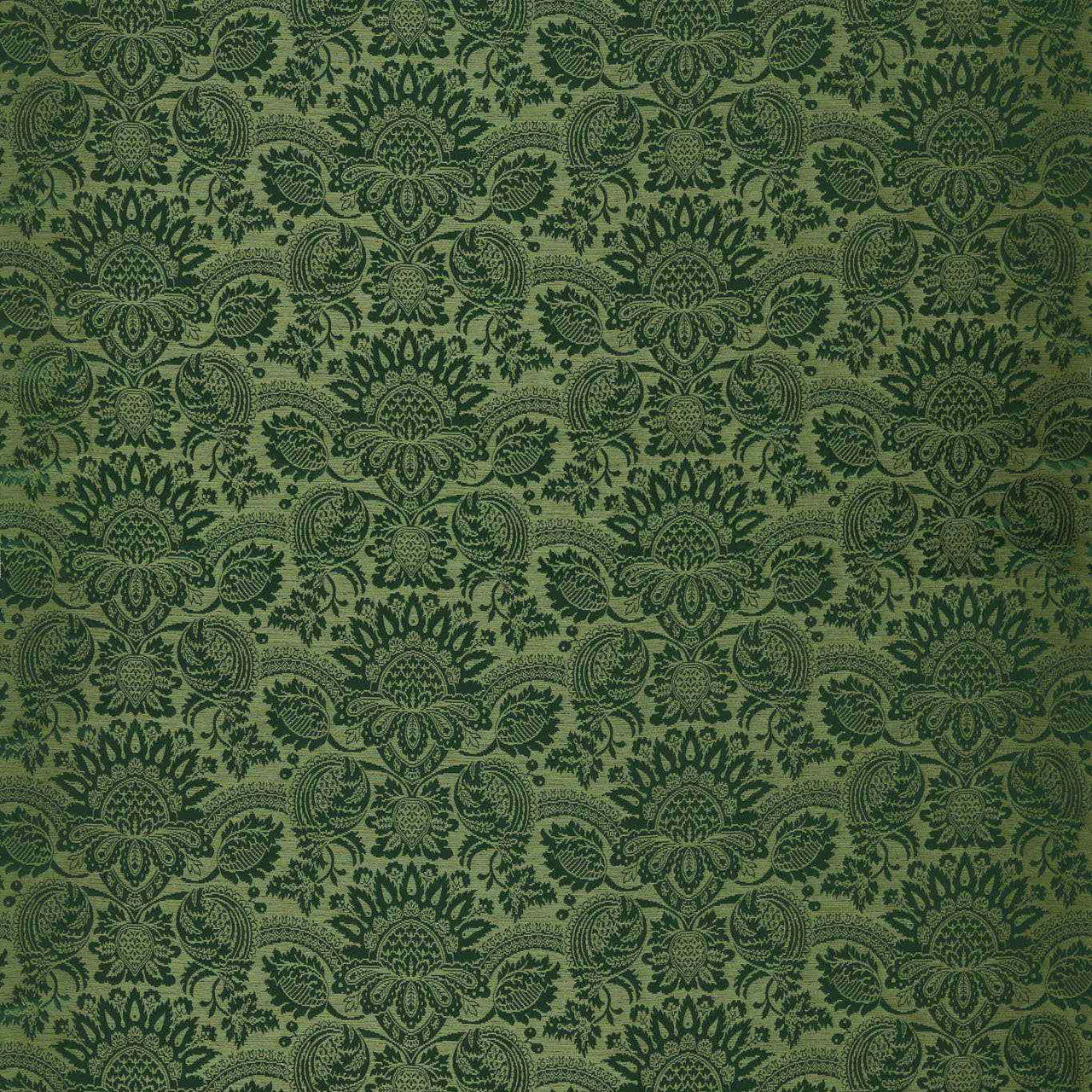 333382 Pomegranate Brocatelle Suffolk Damasks and Stripes Huntsman Green Fabric by Zoffany
