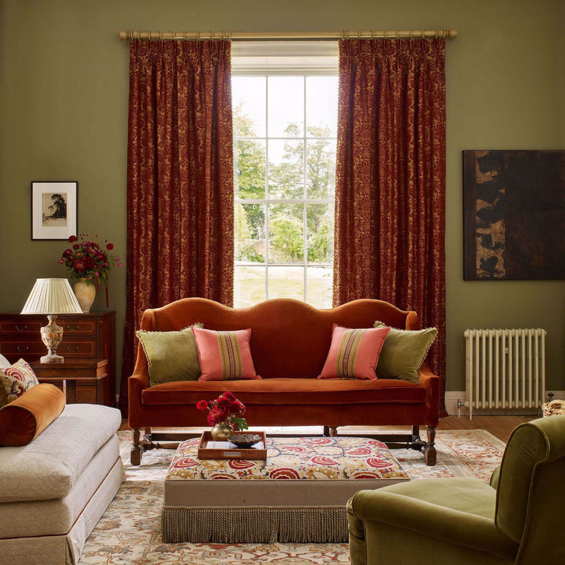 333383 Pomegranate Brocatelle Suffolk Damasks and Stripes Cochineal Fabric by Zoffany