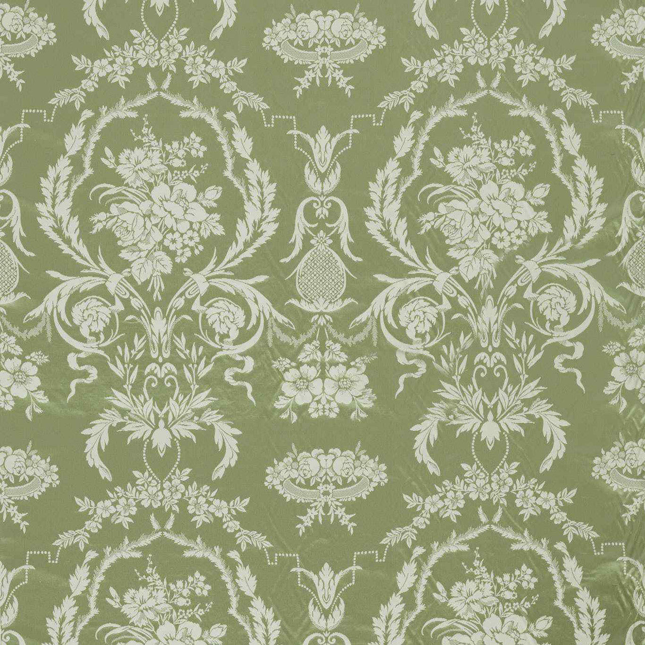 333387 Arabesque Silk Suffolk Damasks and Stripes Pale Olive Fabric by Zoffany