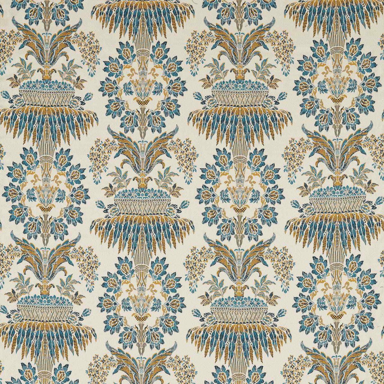 333389 Long Gallery Brocade Suffolk Damasks and Stripes Teal/Gold Fabric by Zoffany