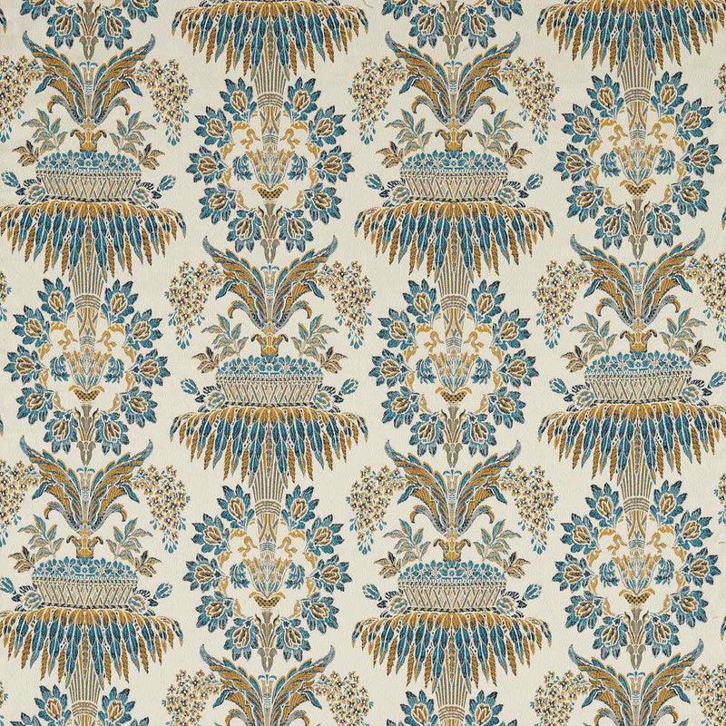 333389 Long Gallery Brocade Suffolk Damasks and Stripes Teal/Gold Fabric by Zoffany