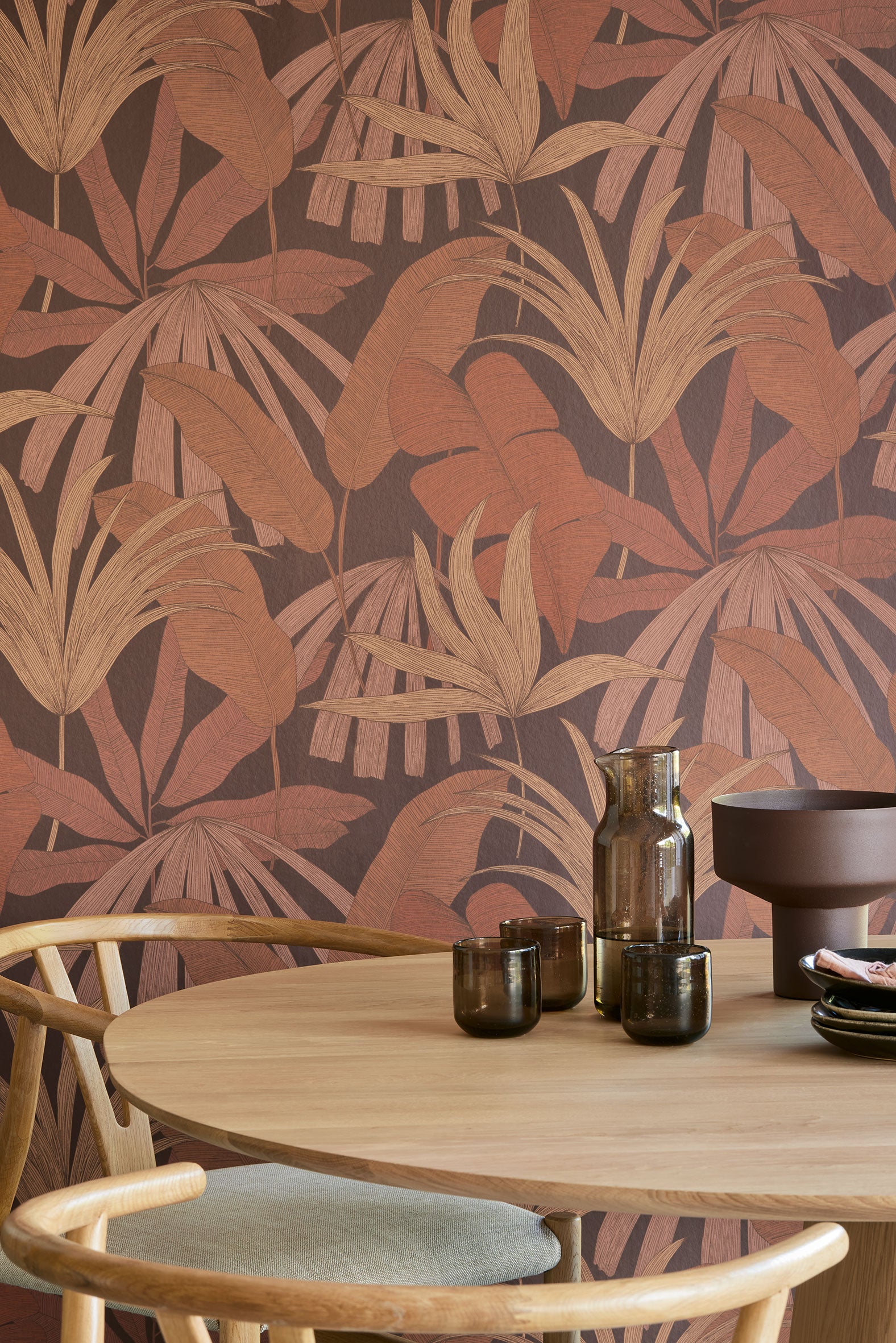 333502 Tropical Palm Red Orange Festival Wallpaper by Eijffinger