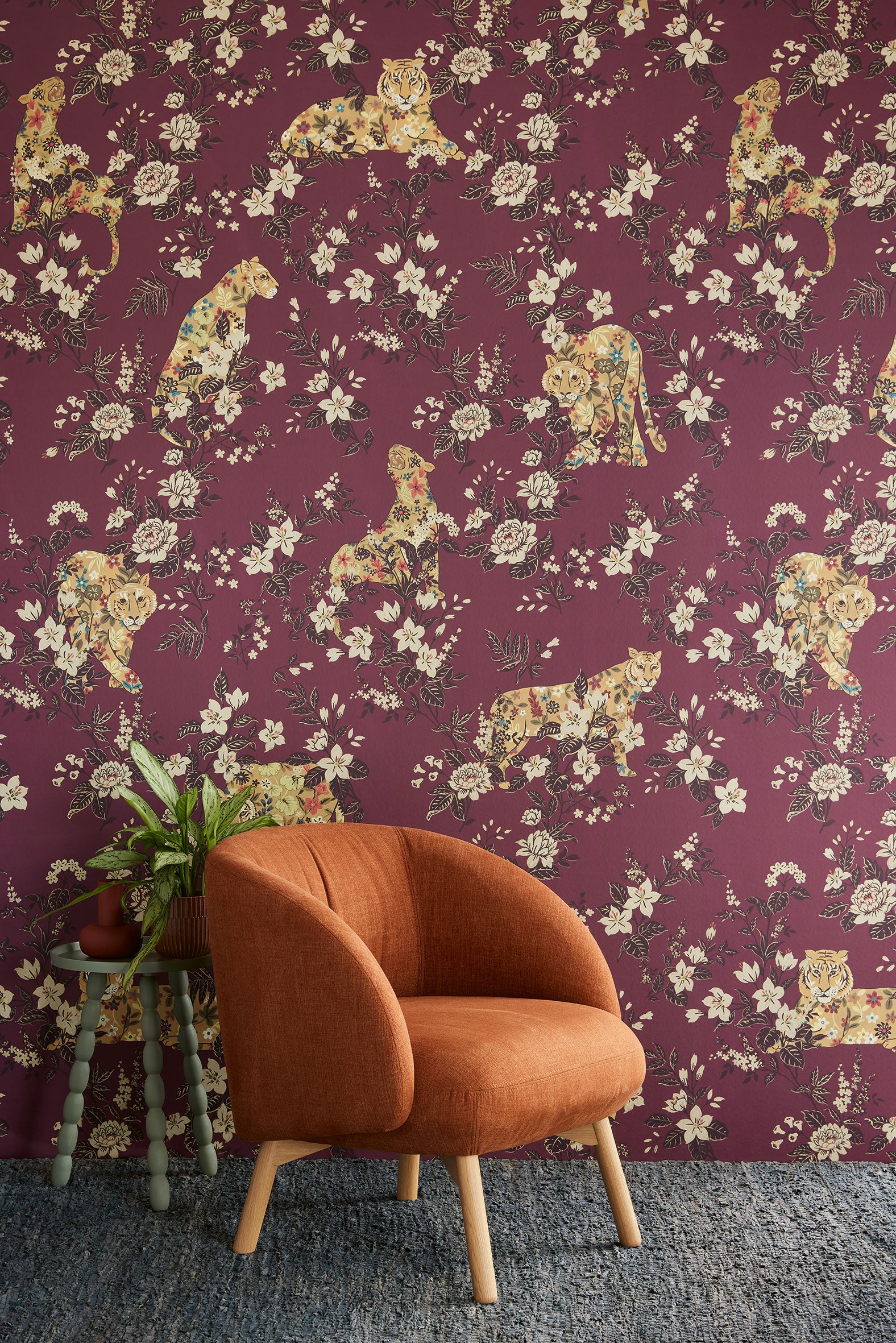333551 Floral Felines Red Festival Mural by Eijffinger