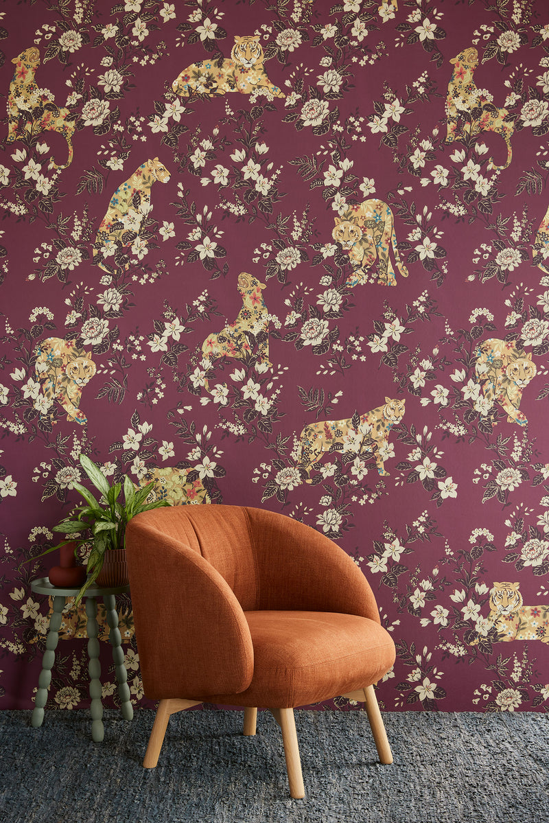 333551 Floral Felines Red Festival Mural by Eijffinger