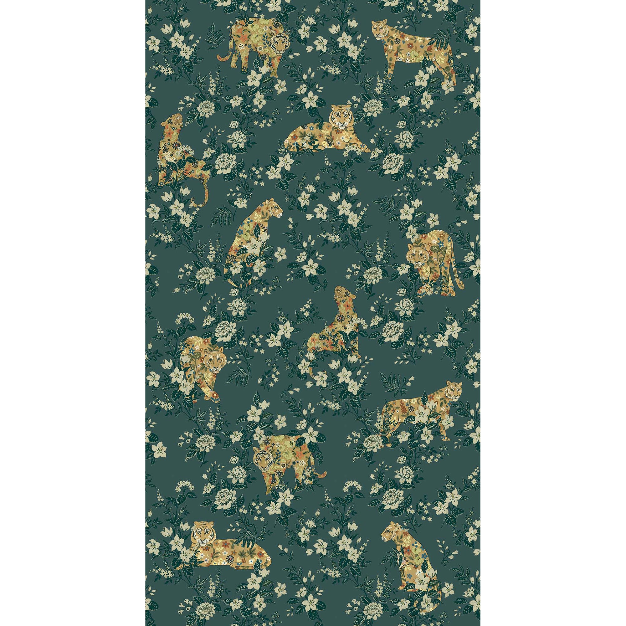 333553 Floral Felines Green Festival Mural by Eijffinger