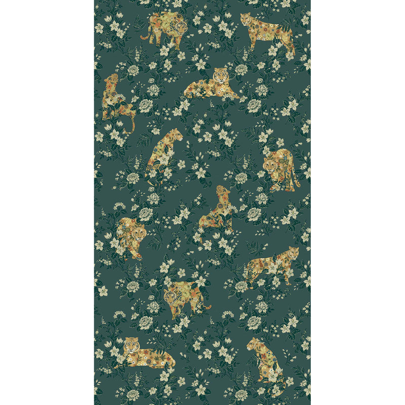 333553 Floral Felines Green Festival Mural by Eijffinger