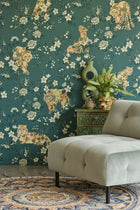 333553 Floral Felines Green Festival Mural by Eijffinger