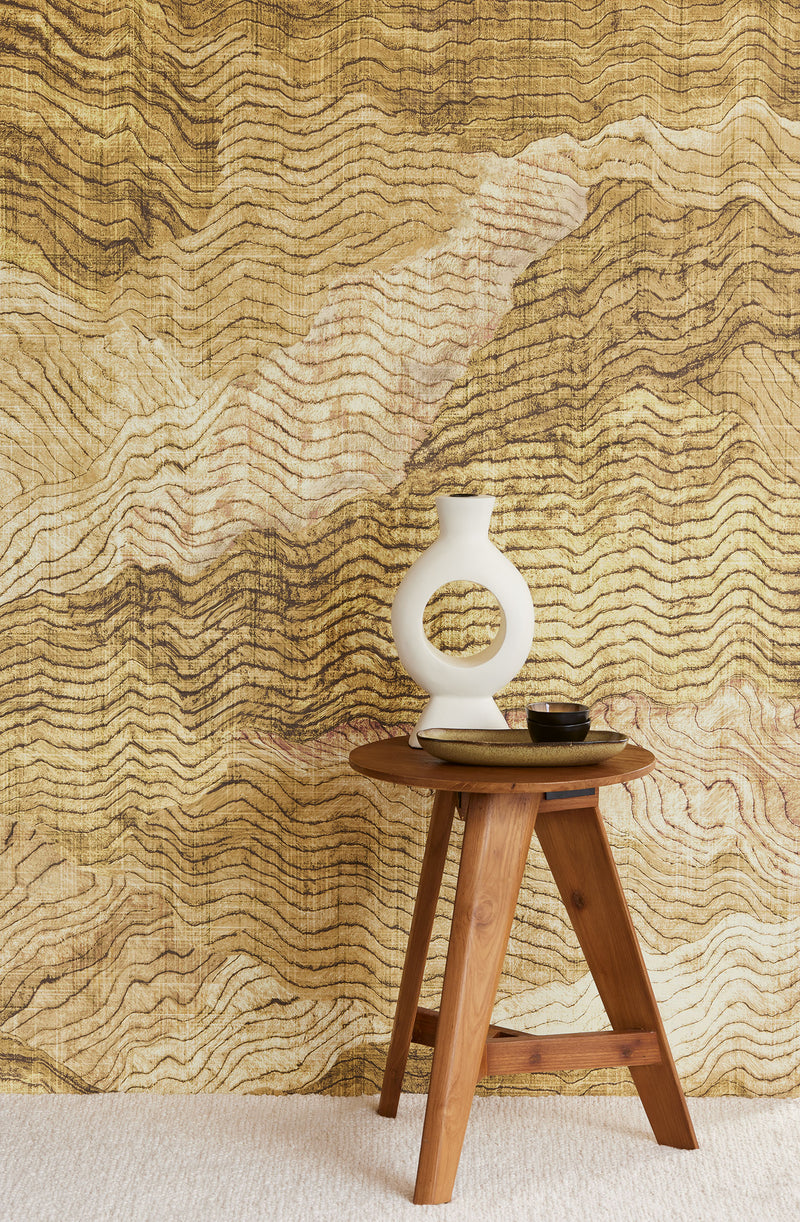 333562 Abstract Waves Ochre Festival Mural by Eijffinger