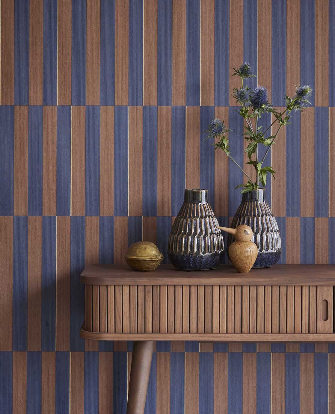 333622 Offset Stripe Brown/Indigo Wallpaper by Eijffinger