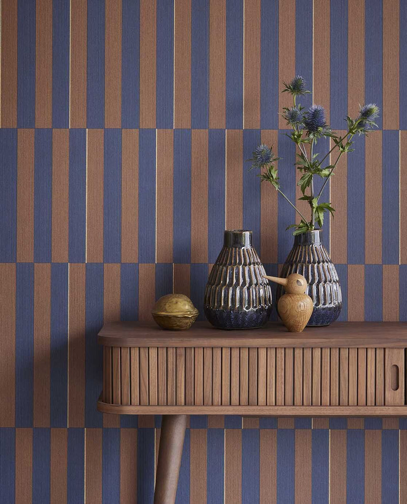 333622 Offset Stripe Brown/Indigo Wallpaper by Eijffinger