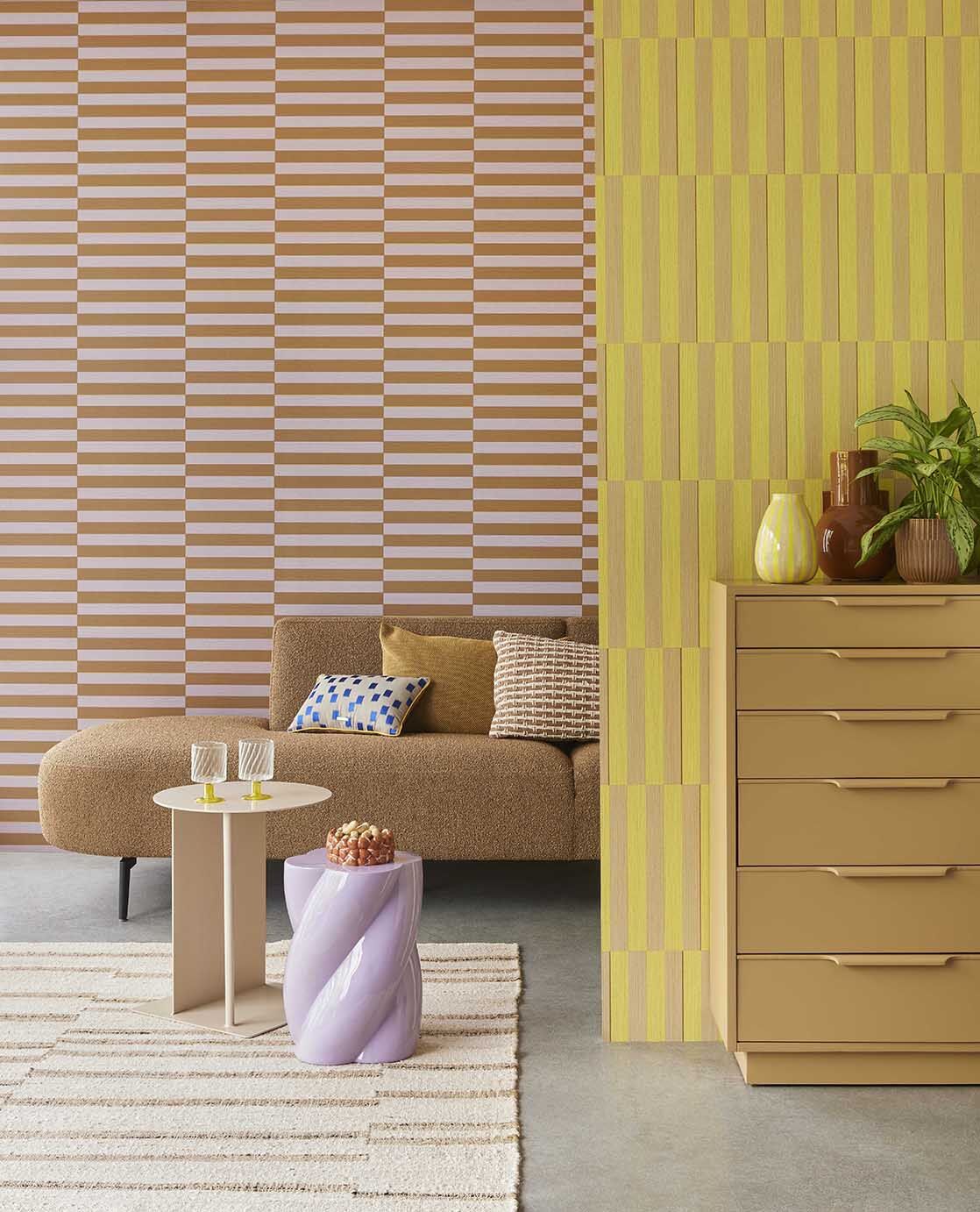 333624 Offset Stripe Pink/Brown Wallpaper by Eijffinger