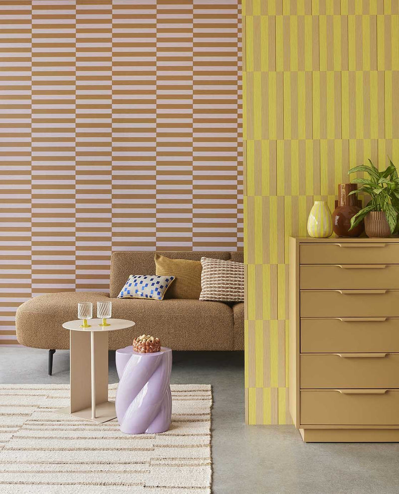 333624 Offset Stripe Pink/Brown Wallpaper by Eijffinger