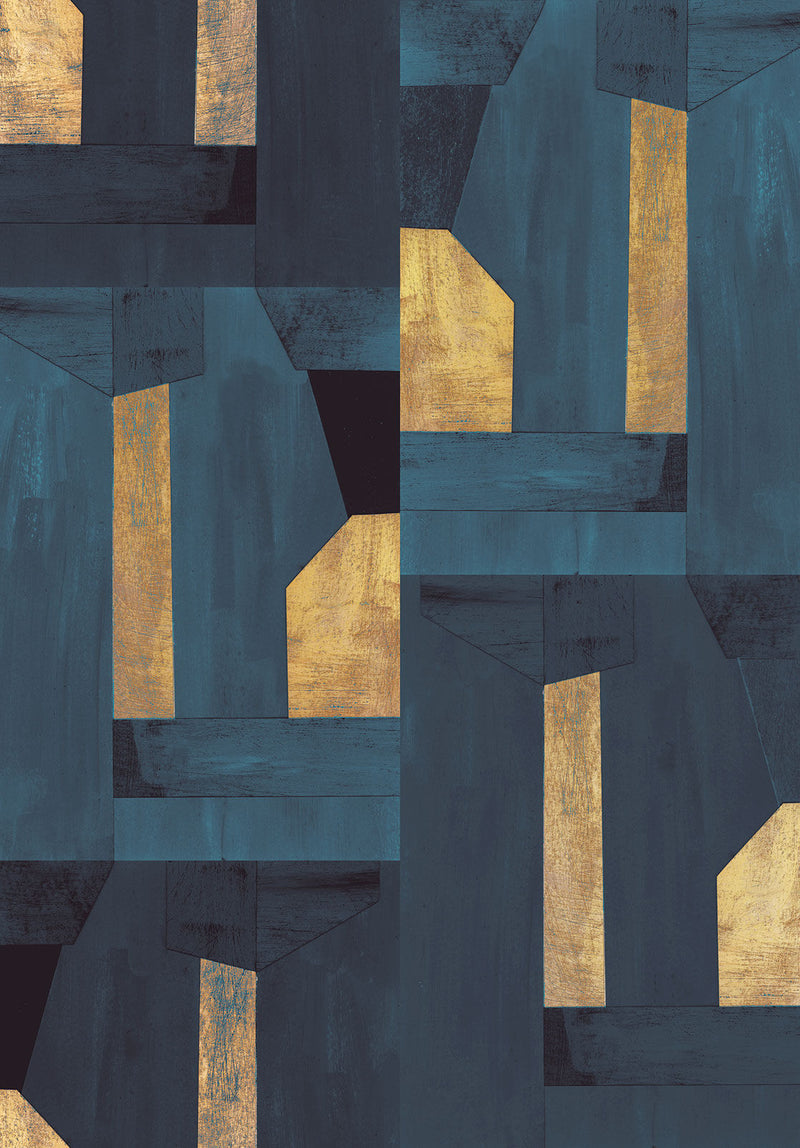 333676 Rainbow Foil Golden Blue Mural by Eijffinger