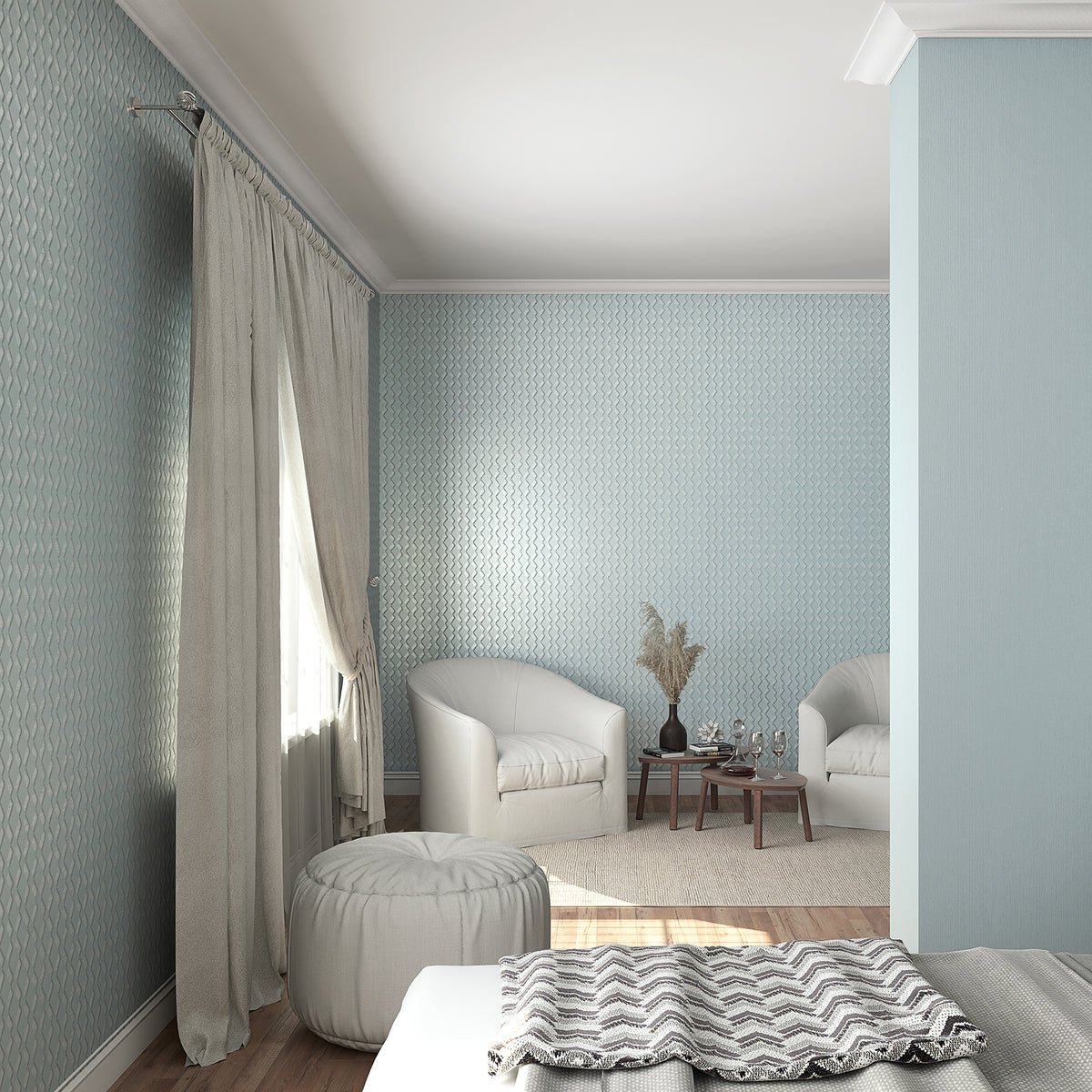 Serene ZigZag Grey and Green Wallpaper By Galerie