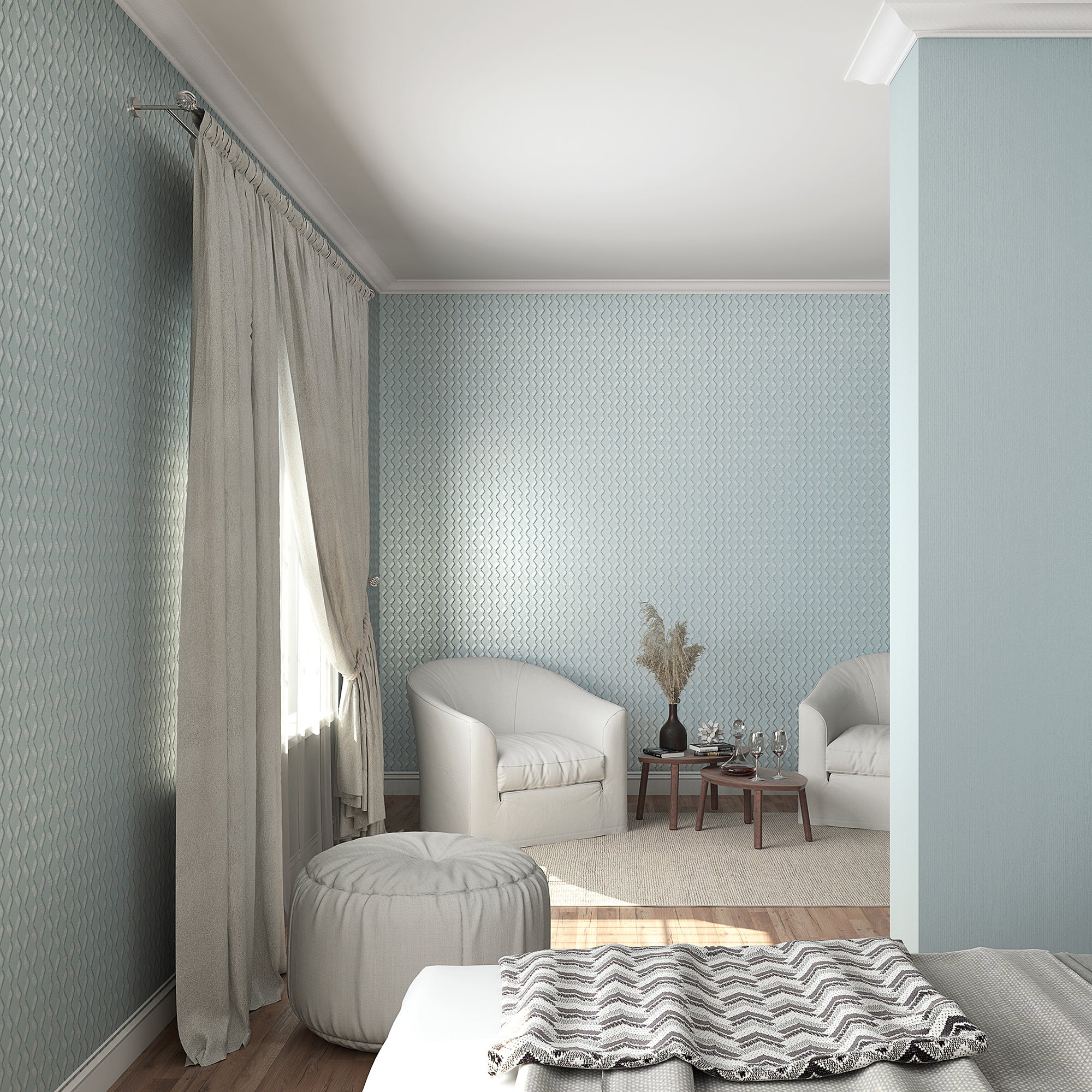 33653 Serene ZigZag Grey and Green Wallpaper By Galerie