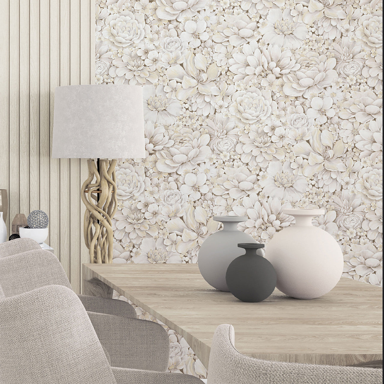 33951 Floral Texture The New Design Book Greige Wallpaper By Galerie