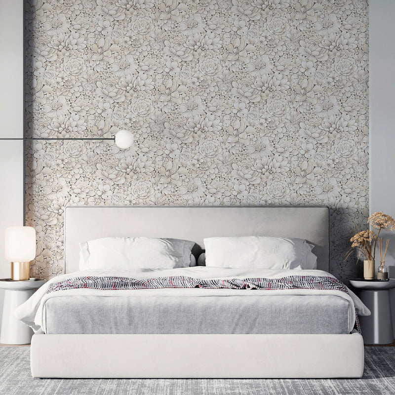 33951 Floral Texture The New Design Book Greige Wallpaper By Galerie