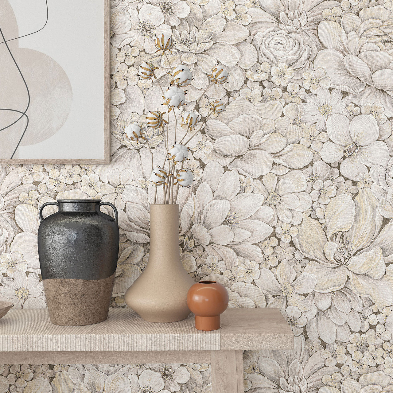 33951 Floral Texture The New Design Book Greige Wallpaper By Galerie