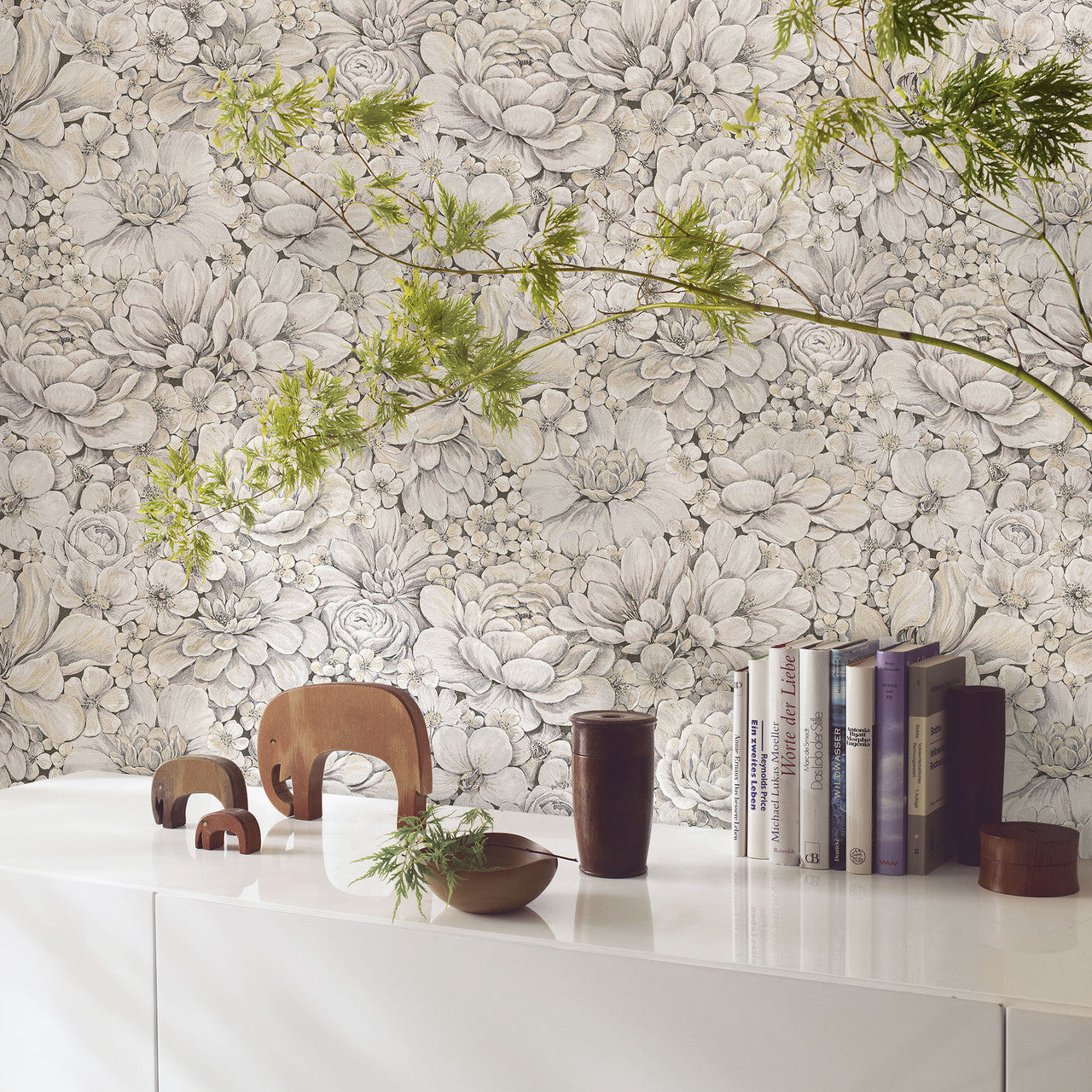33951 Floral Texture The New Design Book Greige Wallpaper By Galerie