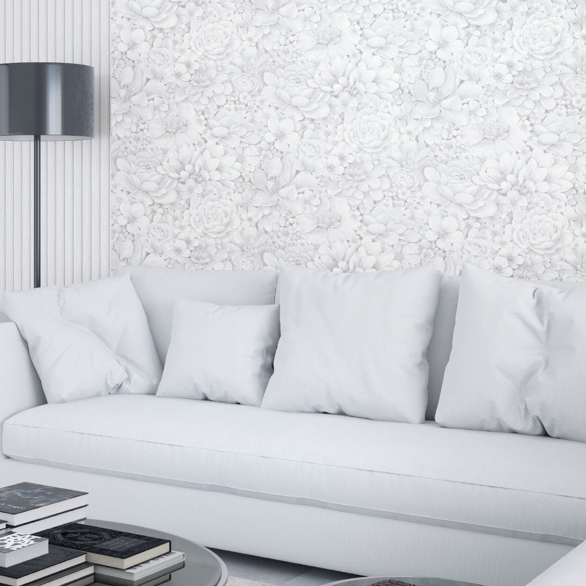 33952 Floral Texture The New Design Book White and Grey Wallpaper By Galerie
