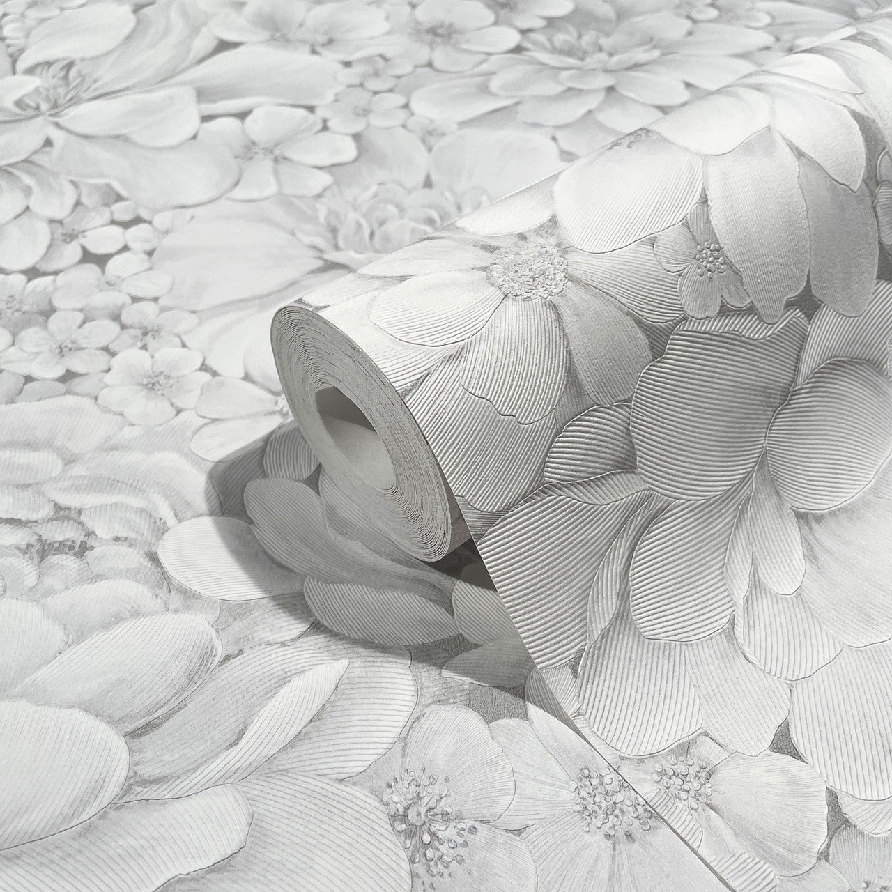 33952 Floral Texture The New Design Book White and Grey Wallpaper By Galerie