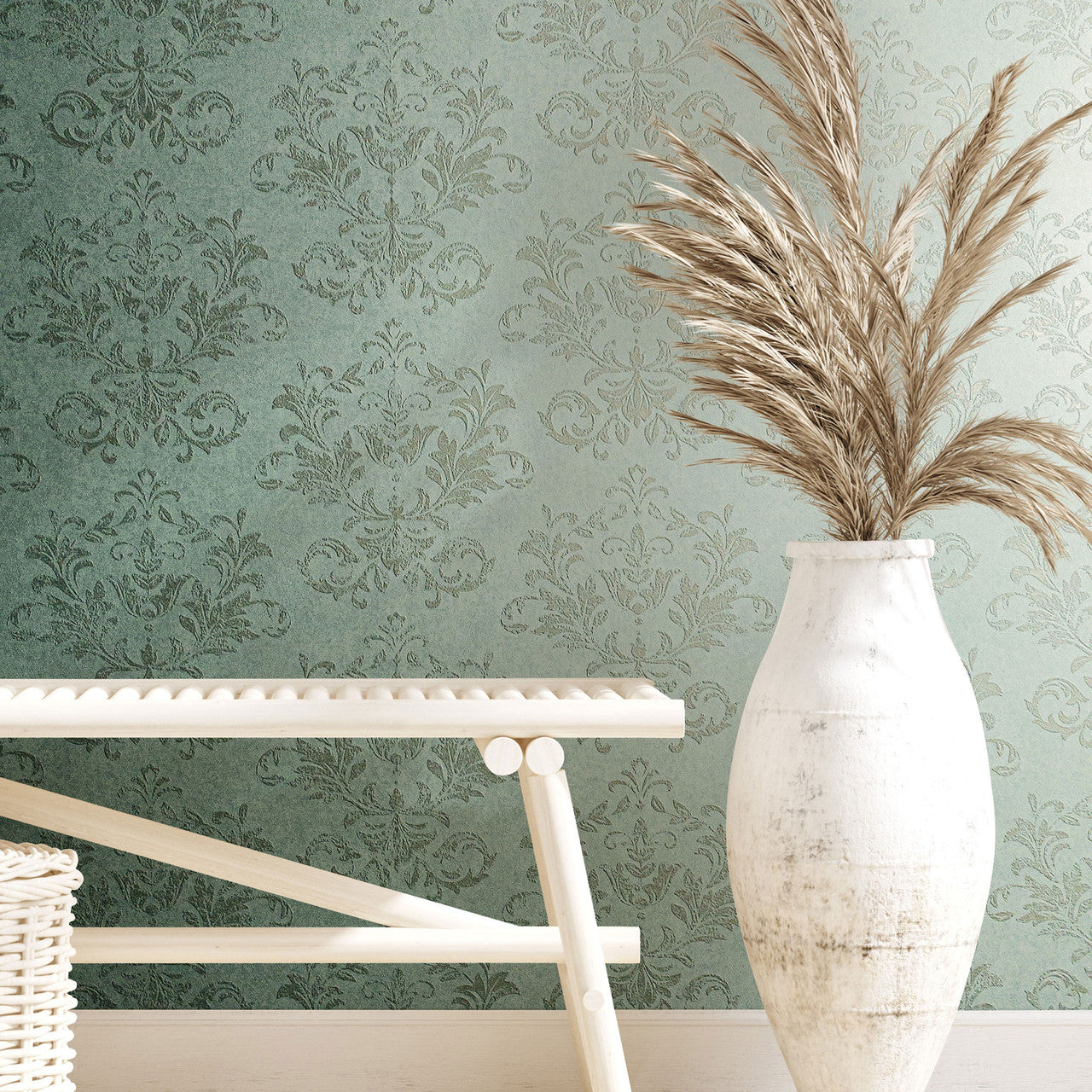 34009 Damask The New Design Book Blue and Grey Wallpaper By Galerie